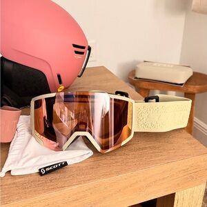 Scott Shield Goggles with Pink Lens and Beige Strap